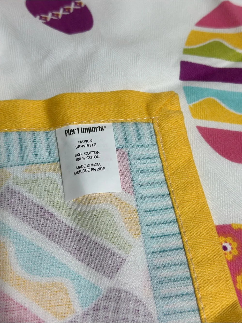 Pier 1 Yellow Border Napkins with Multicolor Easter Egg Print